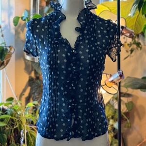 Silk Charter Club polka dot top